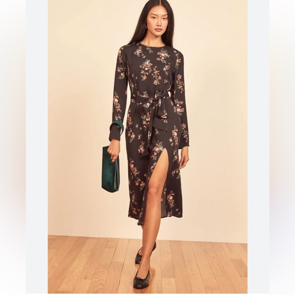 • Reformation • Women’s Jeanna dress Marisol Print 
Black and Pink 4